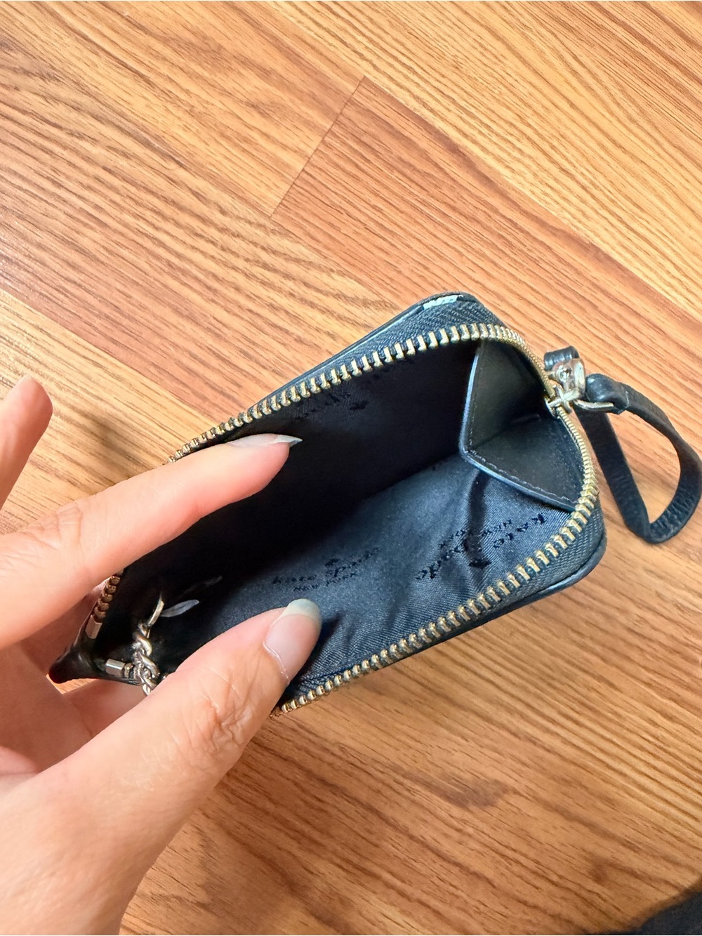 kate spade Black Pebbled Leather Wristlet Card Case with Key Ring - Picture 6 of 8